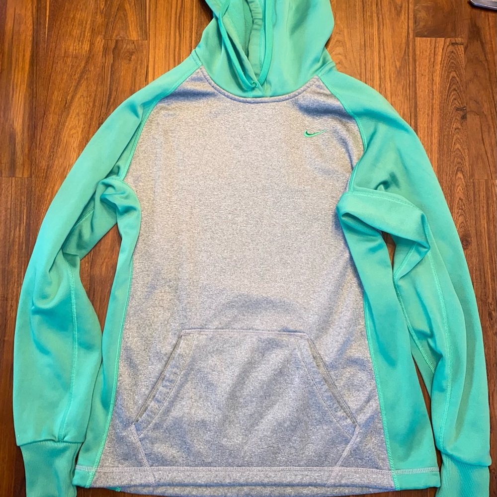 Light Green and Grey Nike Hoodie Sweatshirt Size Small .